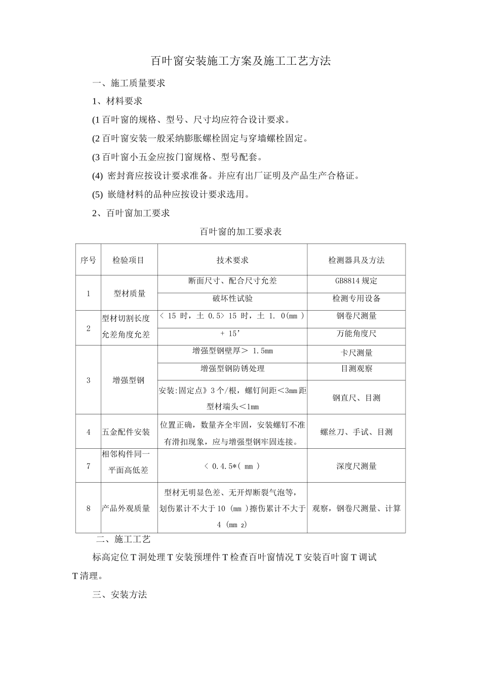 百叶窗安装施工方案及施工工艺方法_第1页