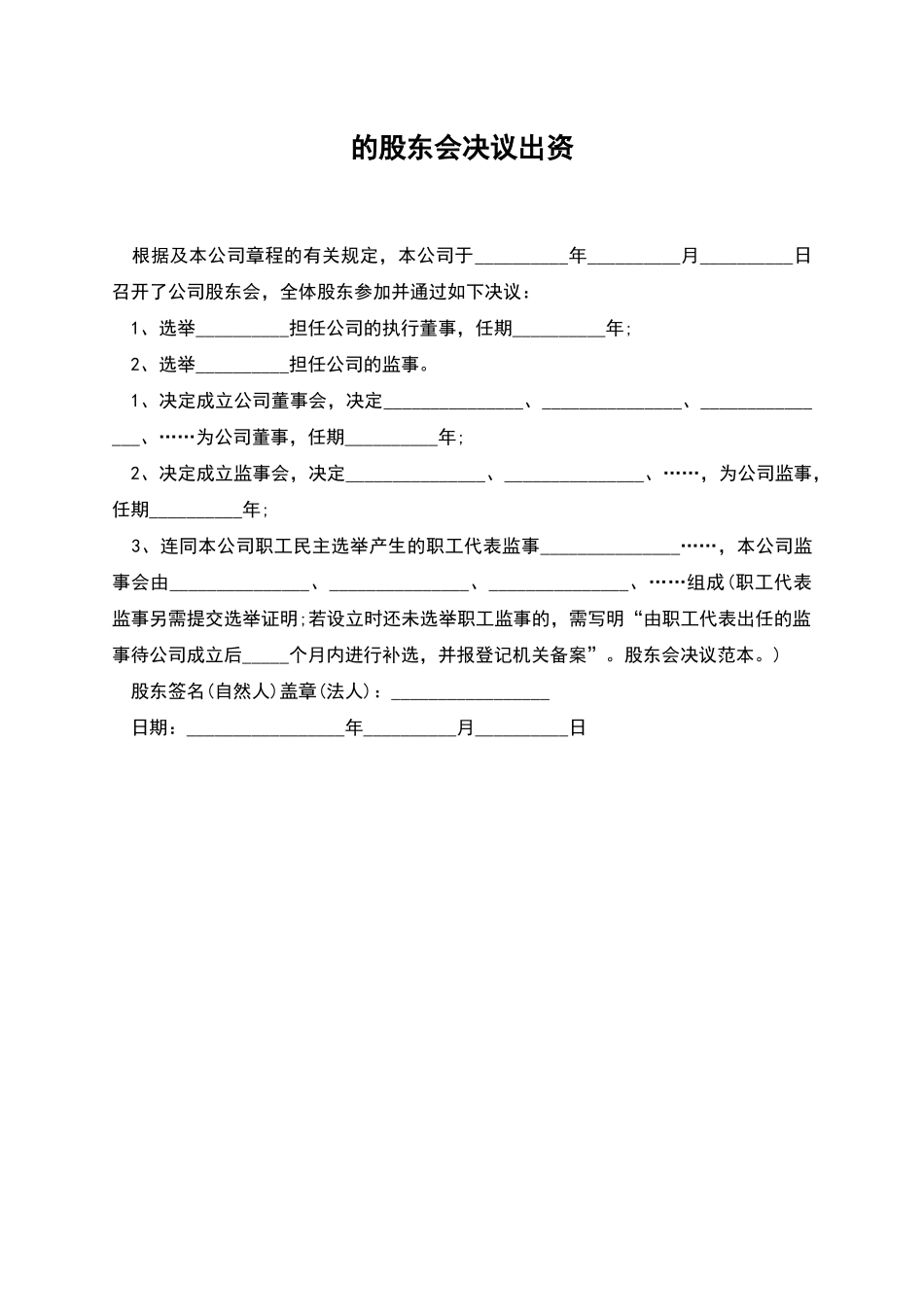 的股东会决议出资_第1页