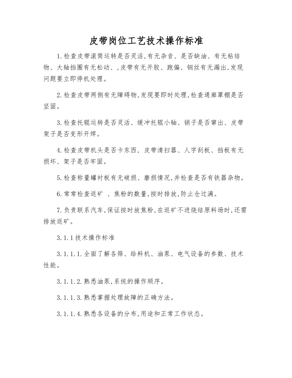 皮带岗位工艺技术操作标准_第1页