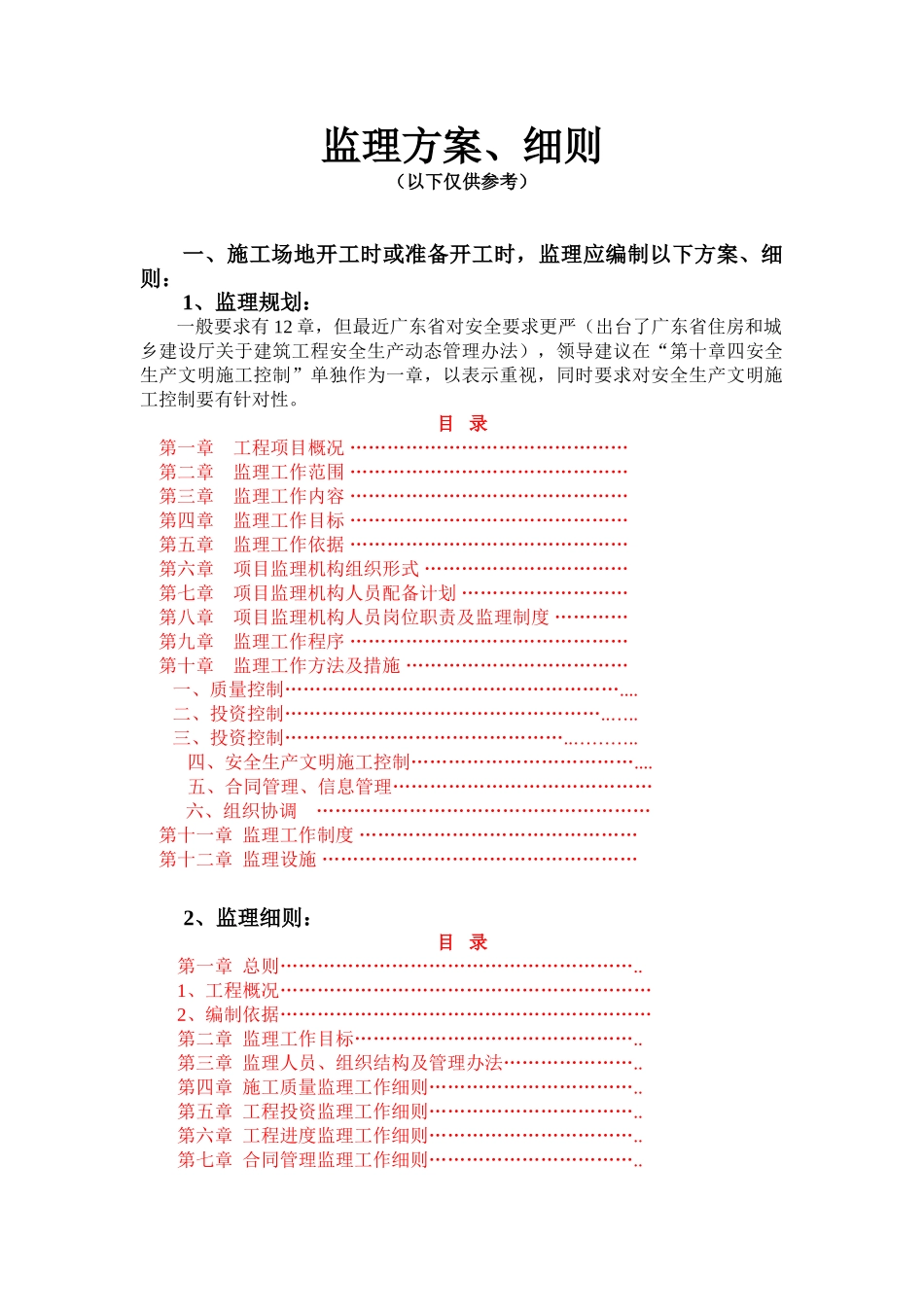 监理应编制的方案、细则及目录_第1页