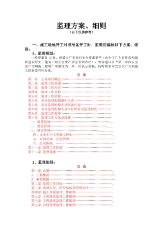 监理应编制的方案、细则及目录