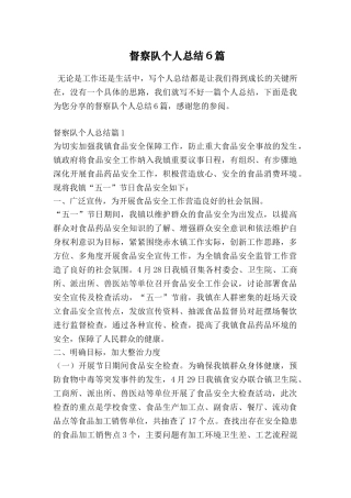 督察队个人总结6篇