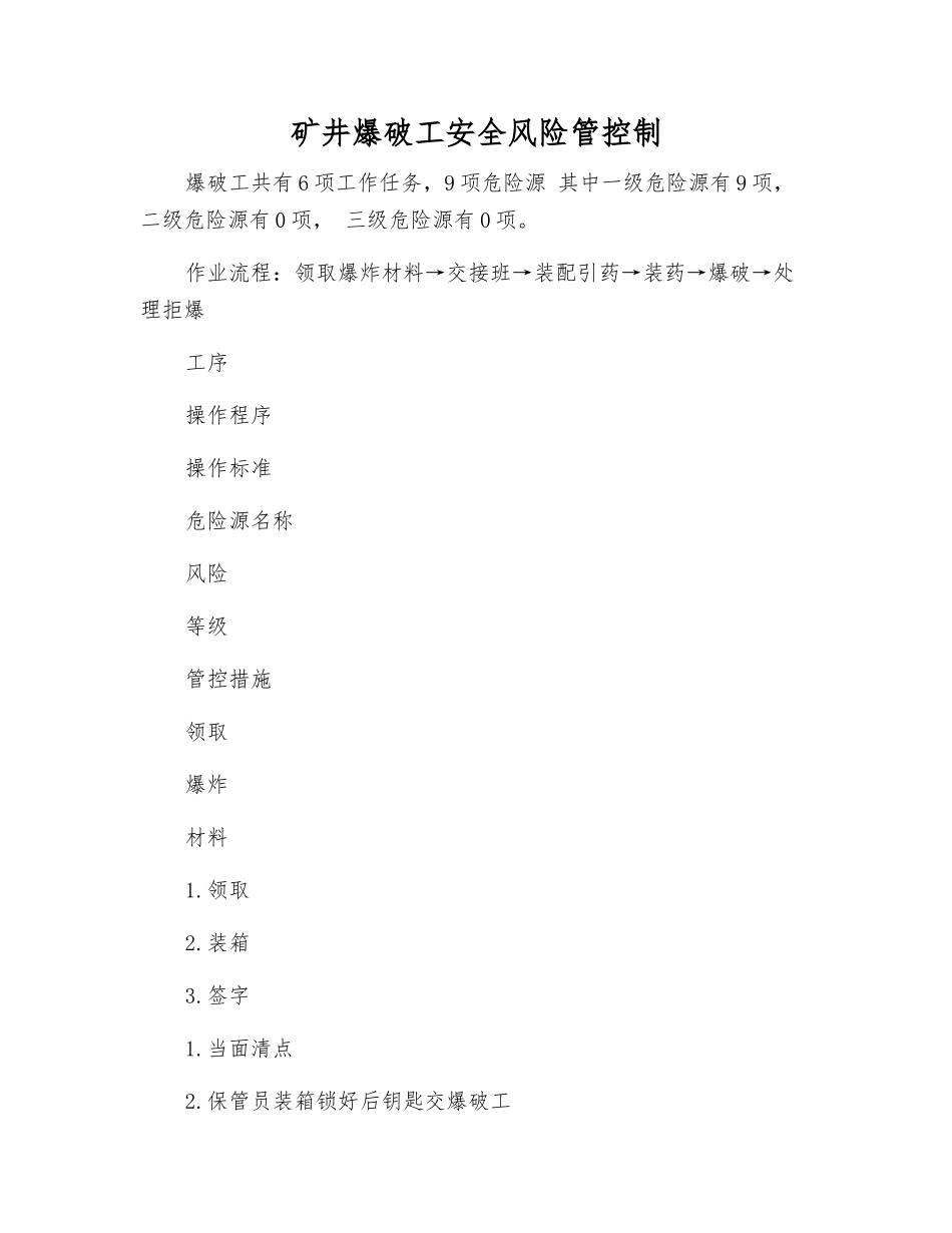 矿井爆破工安全风险管控制_第1页