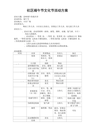 社区端午节文化节活动方案