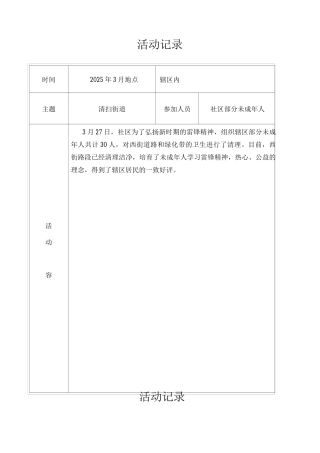 社区组织未成年人活动记录