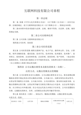 科技有限公司公司章程