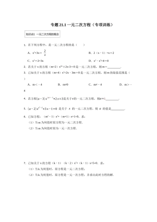 25-26学年人教九年级数学上册专项训练测试-专题21.1 一元二次方程（附名师详解）