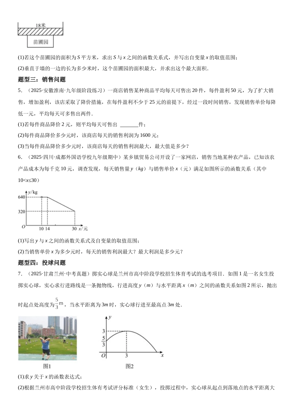 2025-2026人教九年级数学上册高分突破22.3 实际问题与二次函数（附名师详解）_第3页