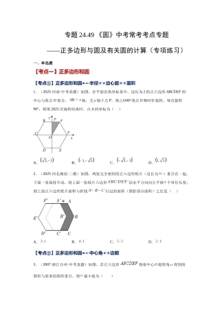 2026中考人教九年级数学上册基础夯实讲练-专题24.49 《圆》中考常考考点专题-正多边形与圆及有关圆的计算（附名师详解）