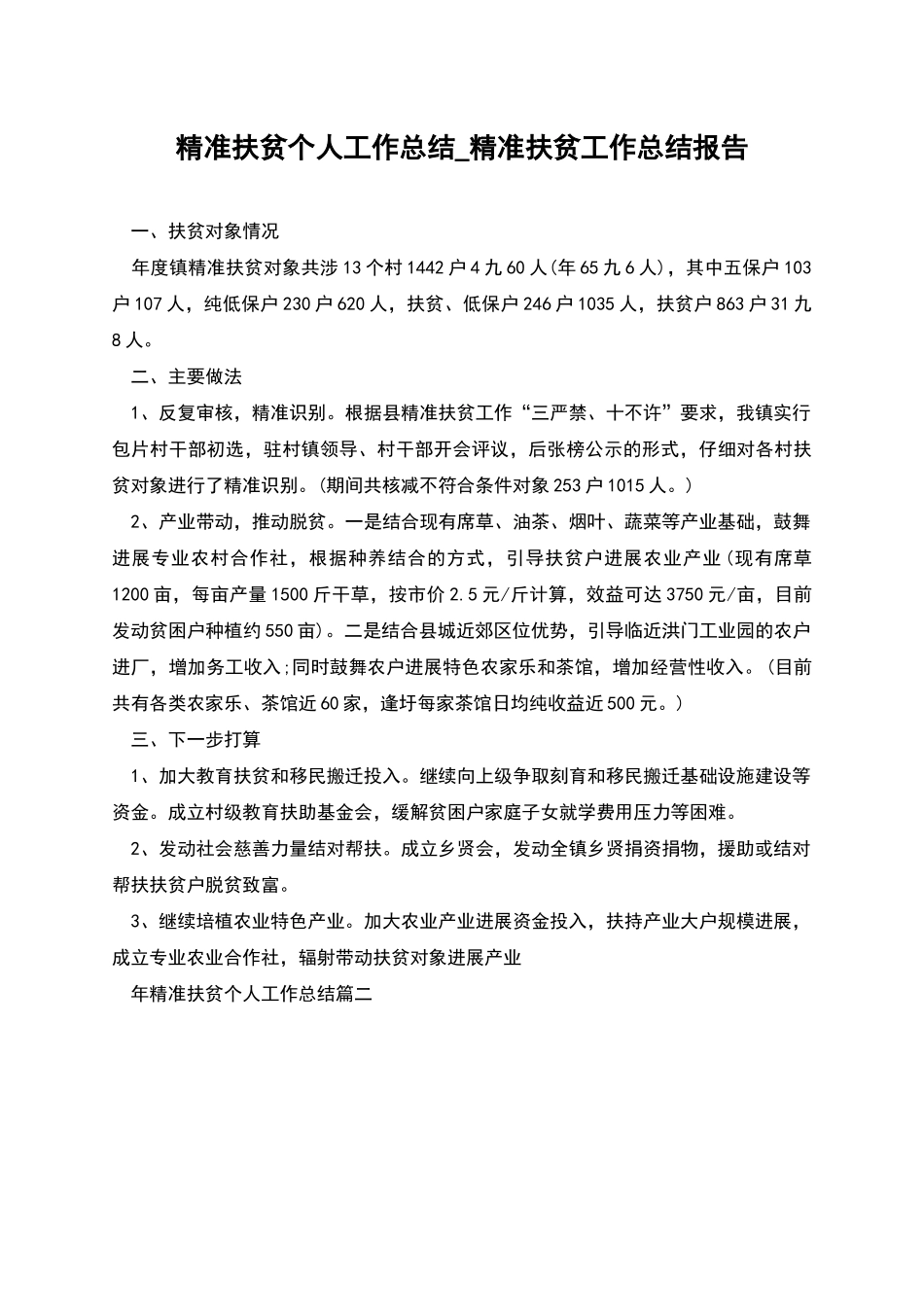 精准扶贫个人工作总结-精准扶贫工作总结报告_第1页