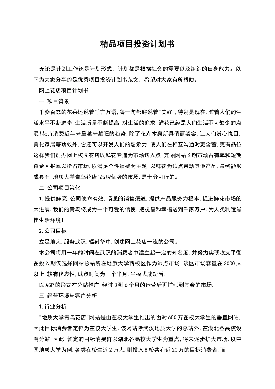 精品项目投资计划书_第1页