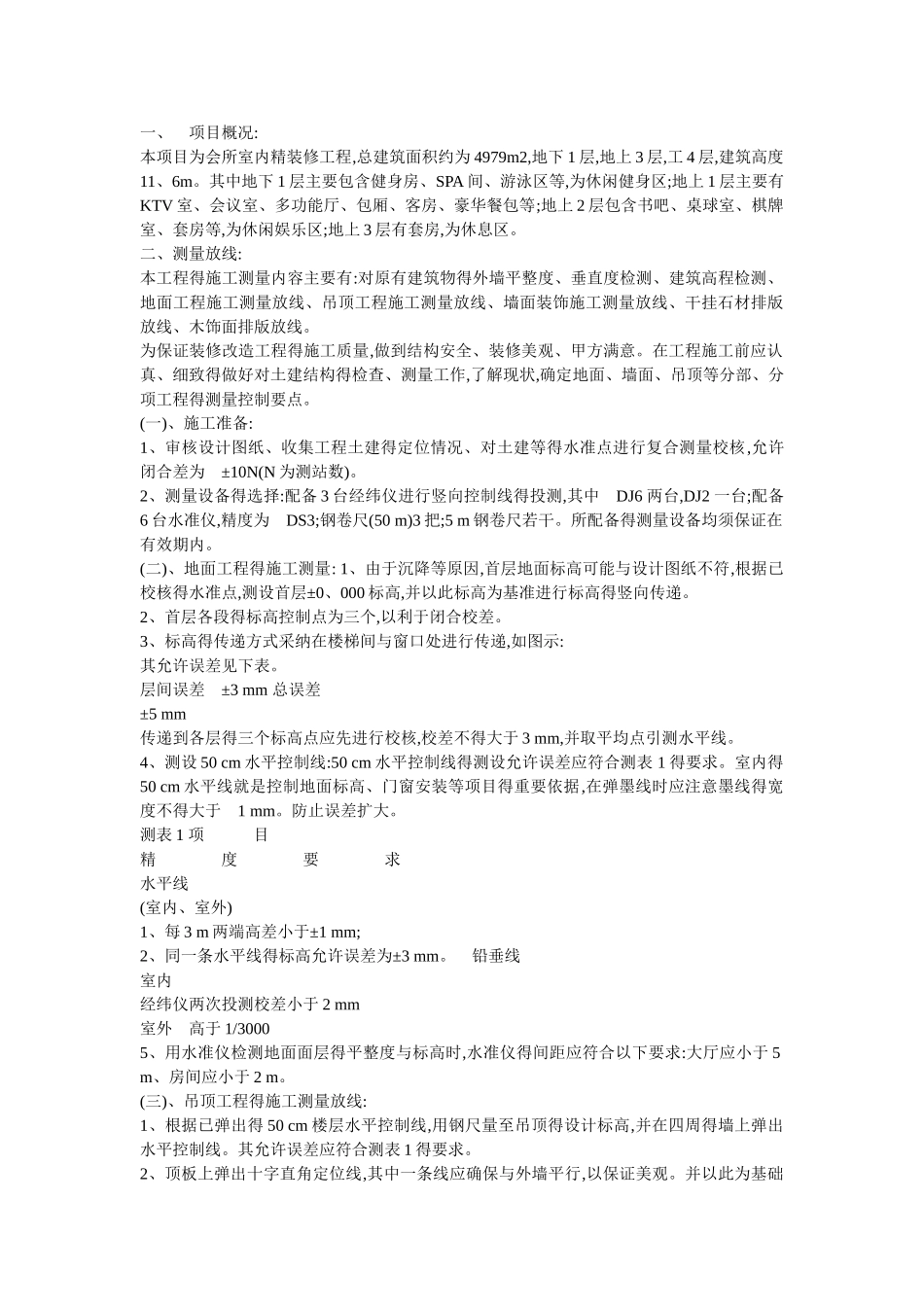 精装修测量放线方案_第1页
