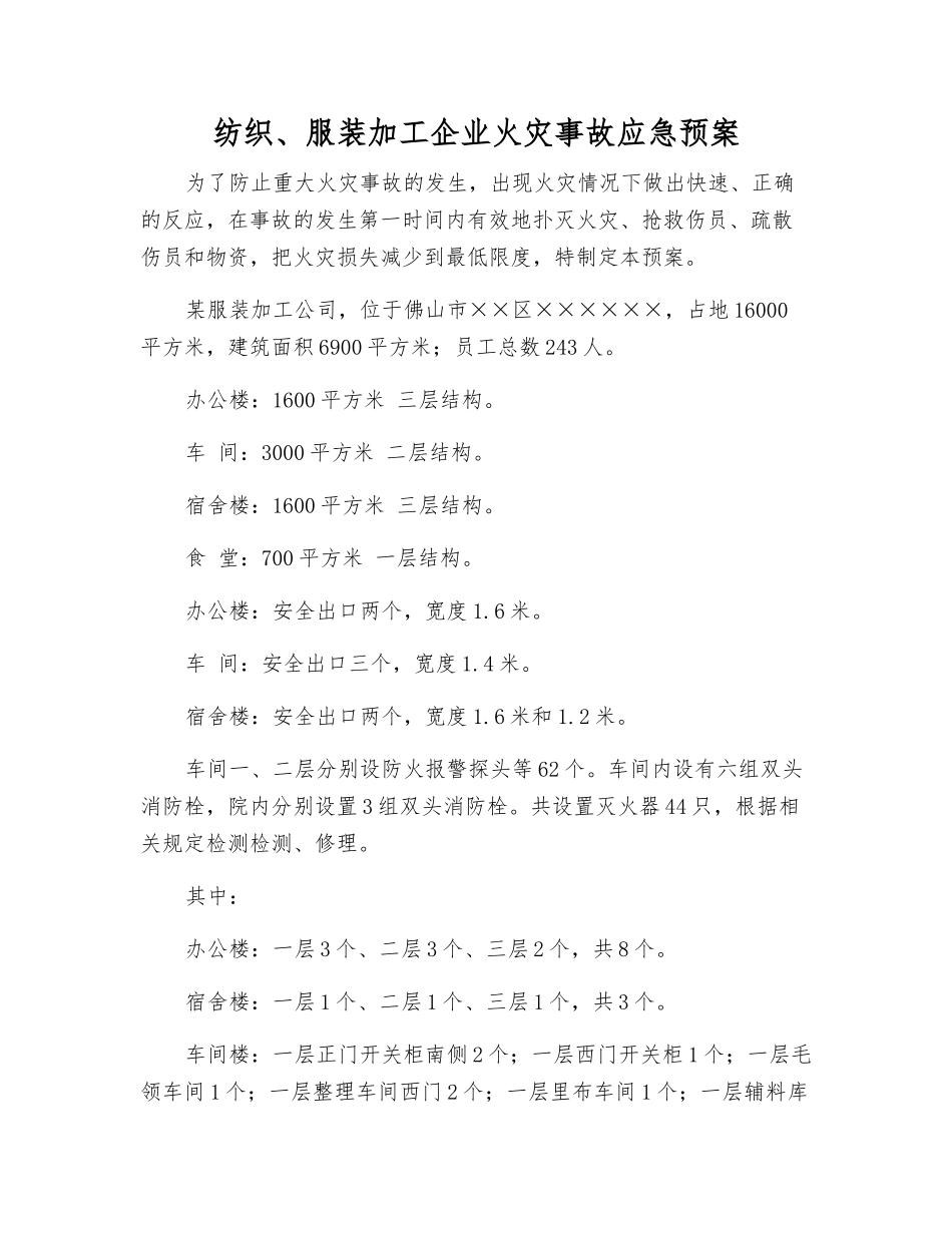 纺织、服装加工企业火灾事故应急预案_第1页