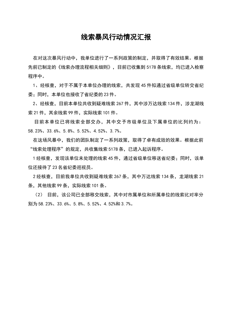 线索暴风行动情况汇报_第1页