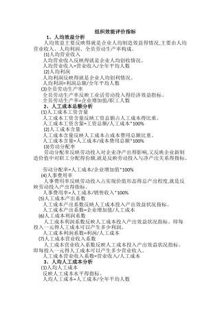 组织效能评价指标