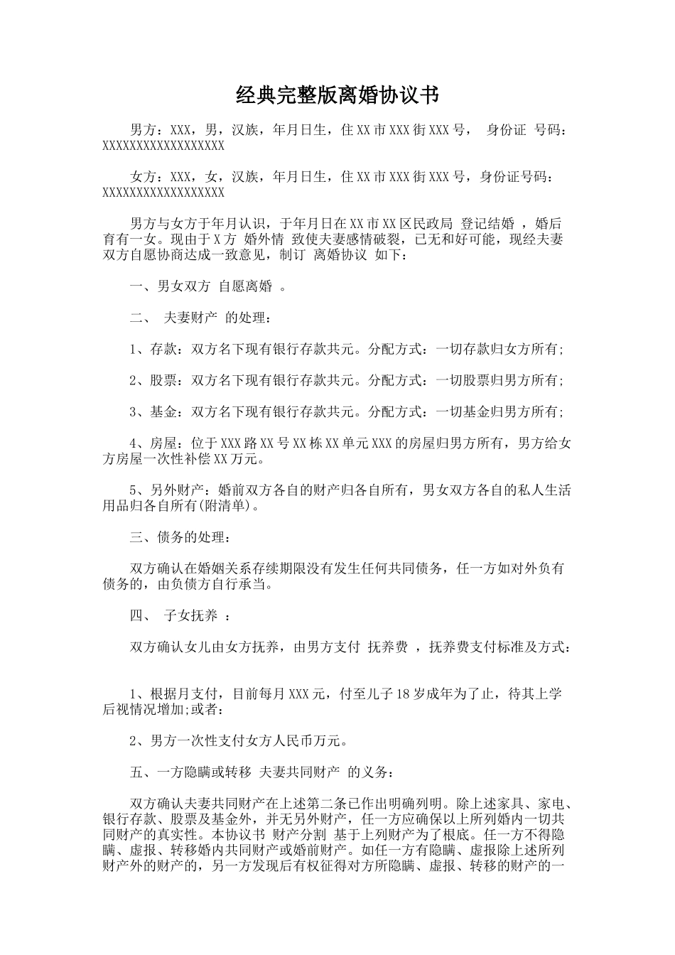 经典完整版离婚协议书_第1页