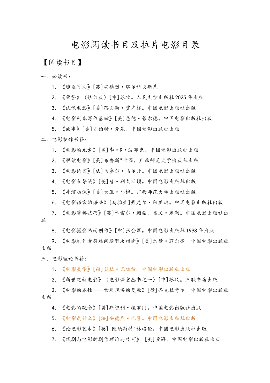 经典电影阅读书目及拉片电影目录_第1页