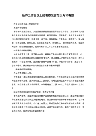 经济工作会议上的表态发言怎么写才有效