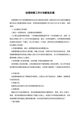 经理销售工作计划新版多篇