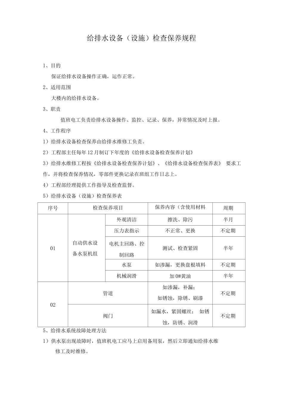 给排水设备检查保养规程_第1页