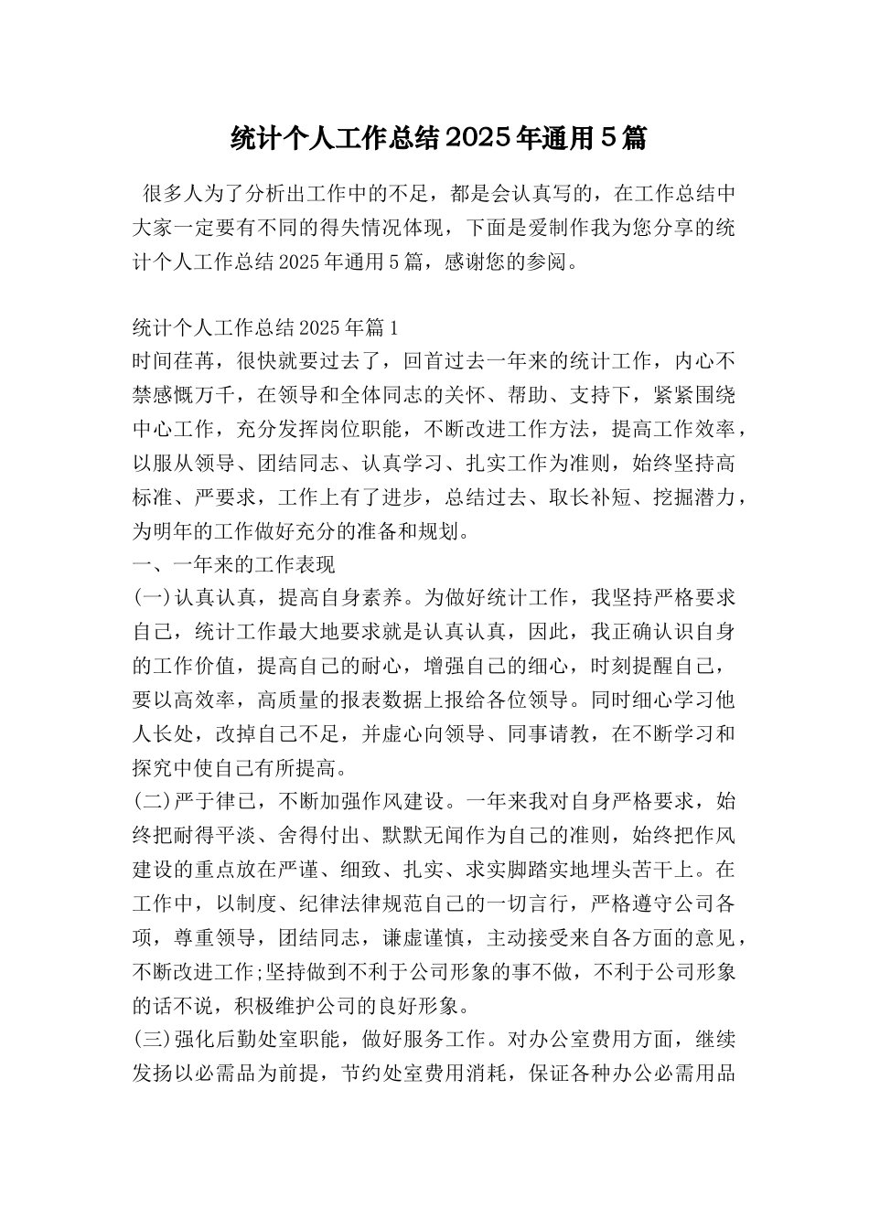 统计个人工作总结2025年通用5篇_第1页