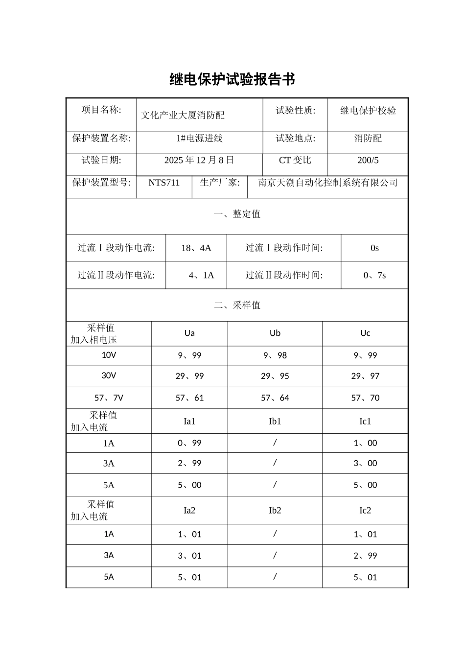继电保护试验报告_第1页