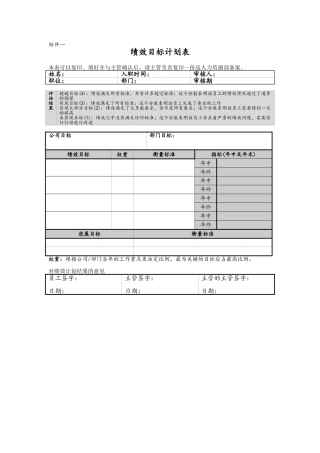 绩效目标计划表