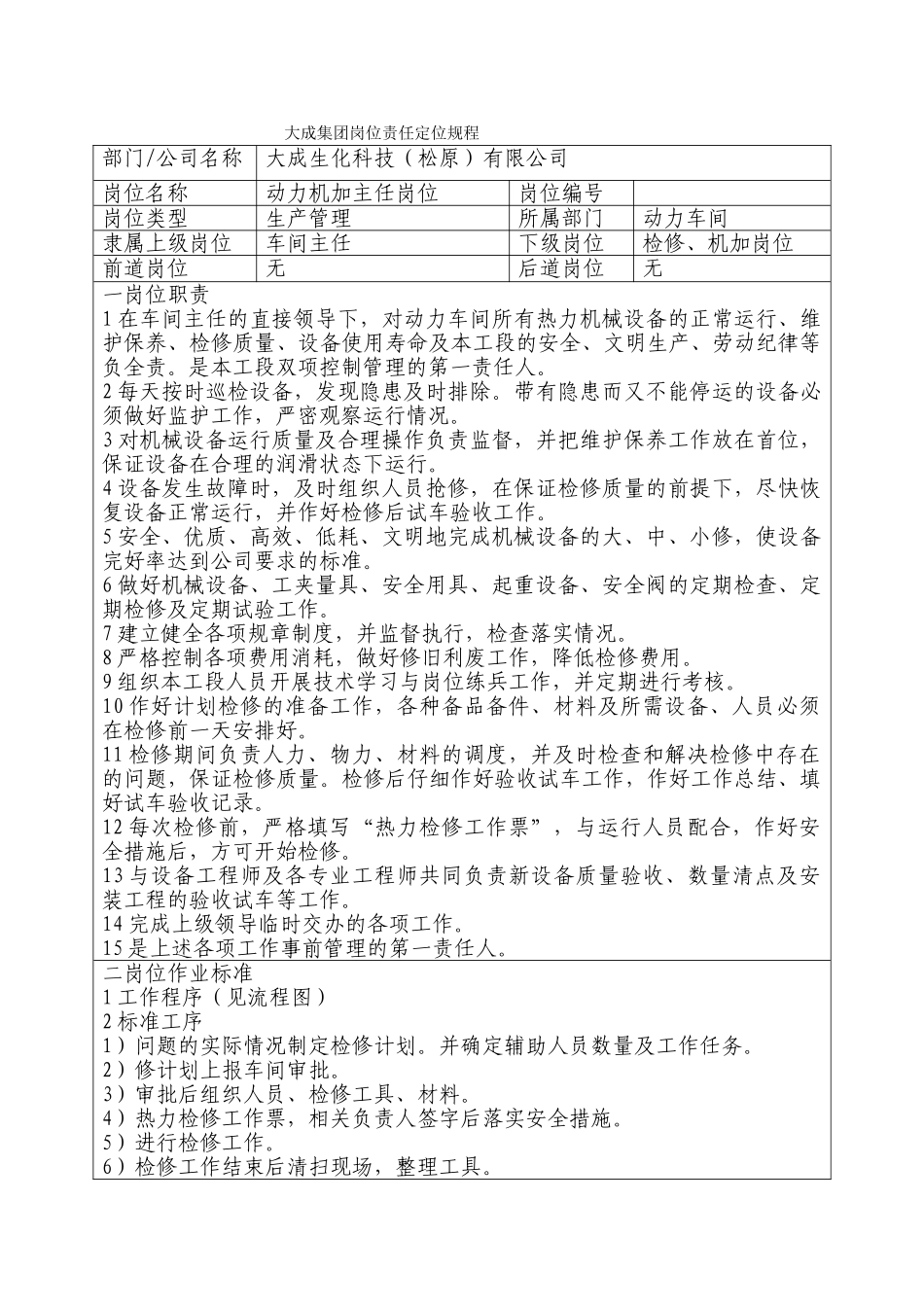 维修主任岗位责任定位规程_第1页