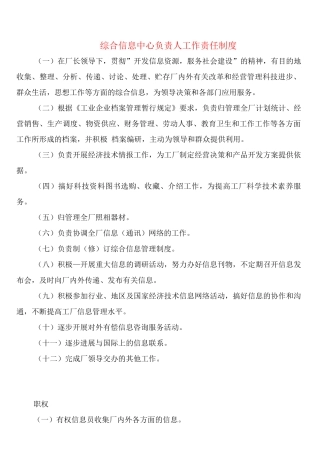 综合信息中心负责人工作责任制度