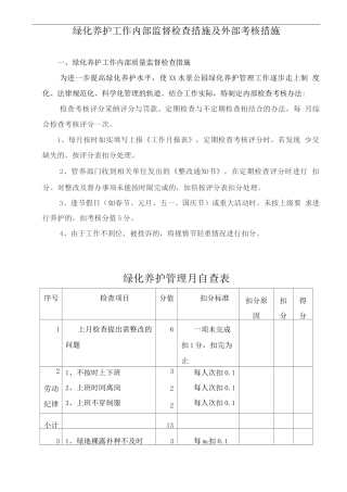 绿化养护工作内部监督检查措施及外部考核措施