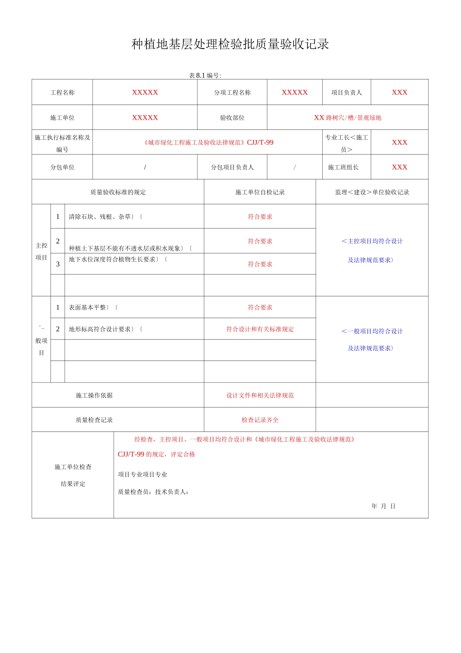绿化工程各工序检验批质量验收记录文本_第1页