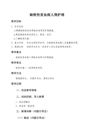 缺铁性贫血病人的护理教案