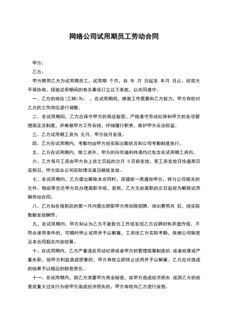 网络公司试用期员工劳动合同