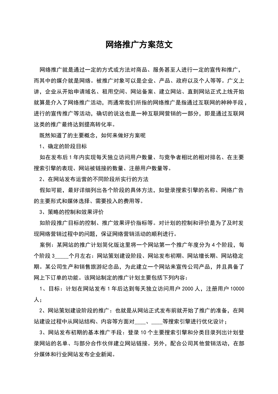网络推广方案范文_第1页