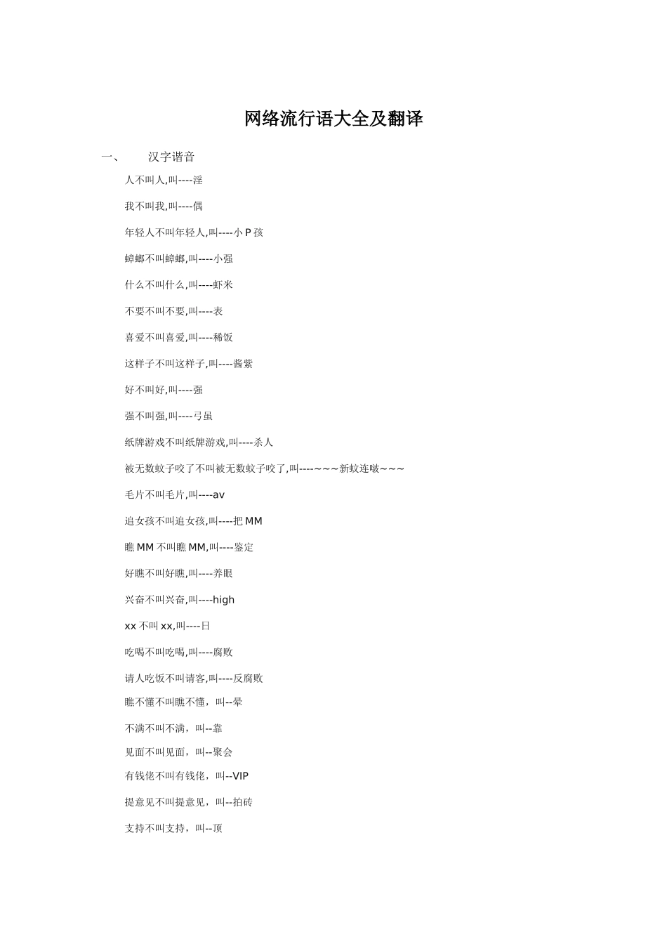 网络流行语大全及翻译_第1页