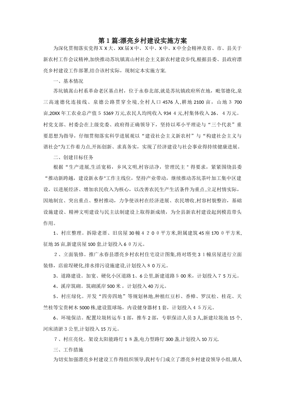 美丽乡村实施方案 汇总_第1页
