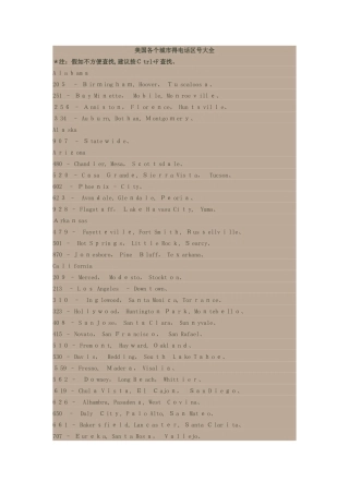 美国各个城市的电话区号大全