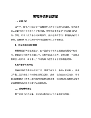美容营销筹划方案