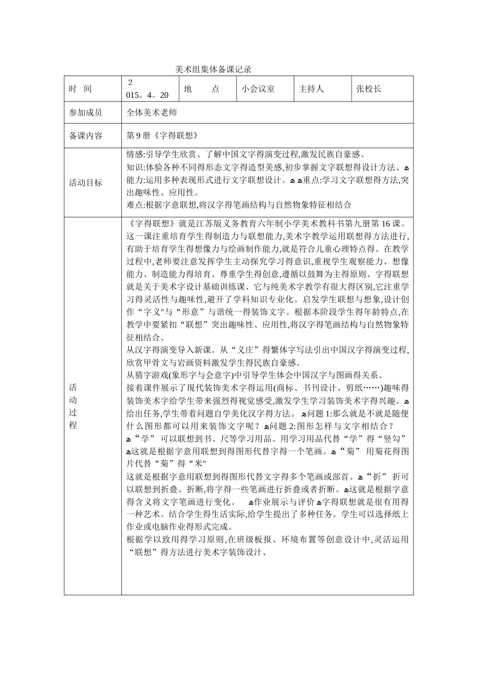 美术组集体备课记录_第1页