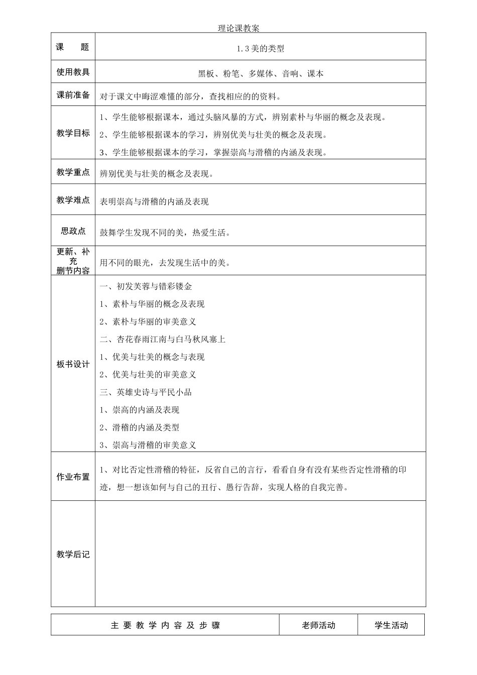 美育——美即生活--1.3-美的类型-教案_第1页