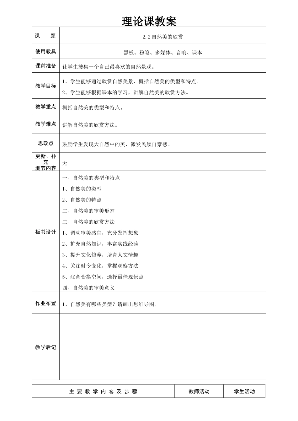 美育——美即生活--2.2-自然美的欣赏-教案-_第1页