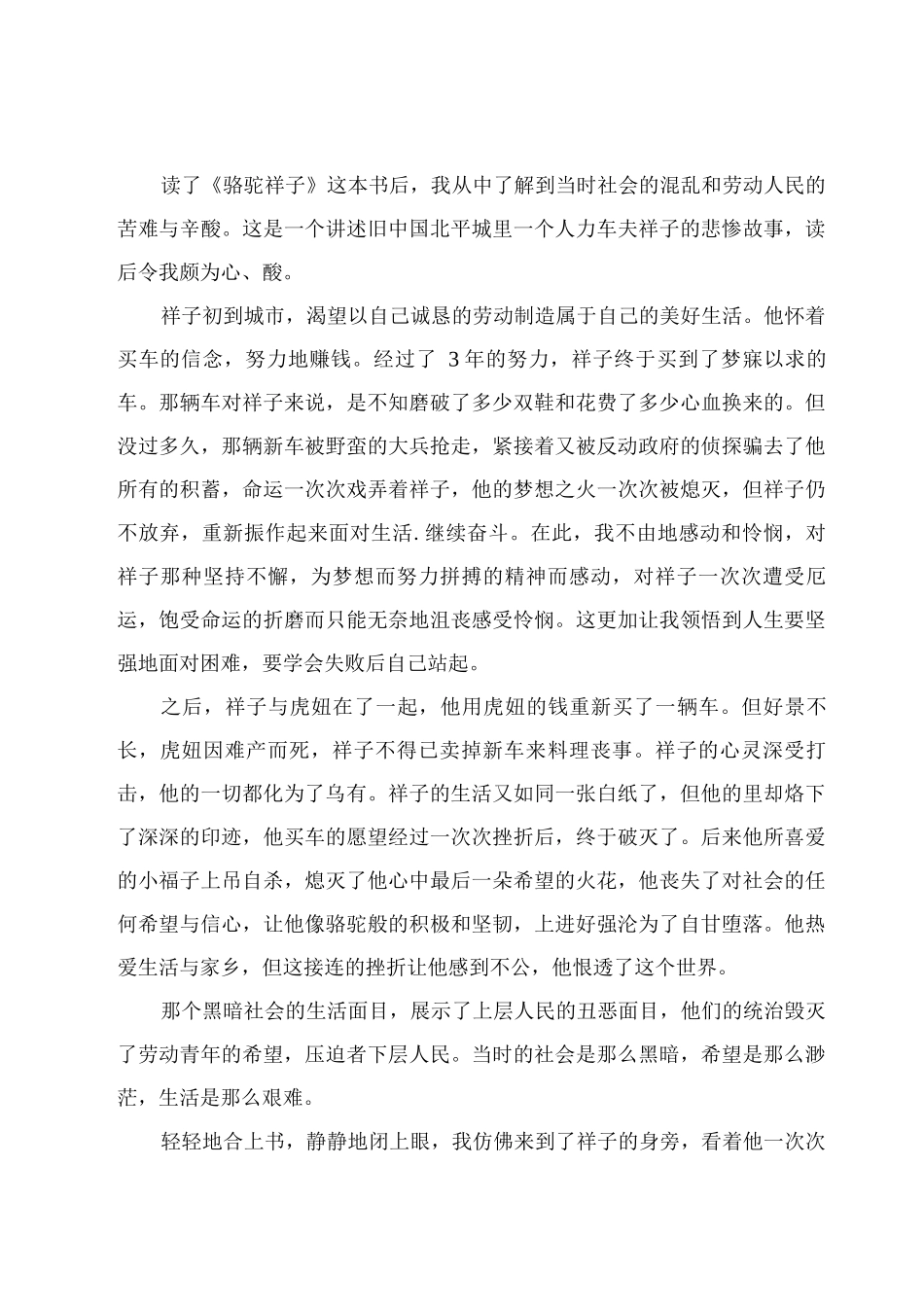 老舍《骆驼祥子》读书读后感_第3页