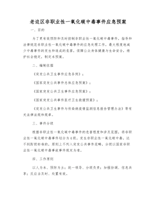 老边区非职业性一氧化碳中毒事件应急预案