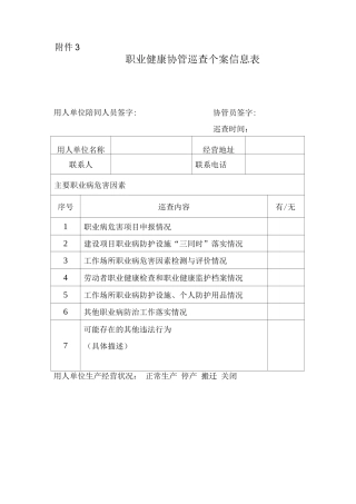职业健康协管巡查个案信息表