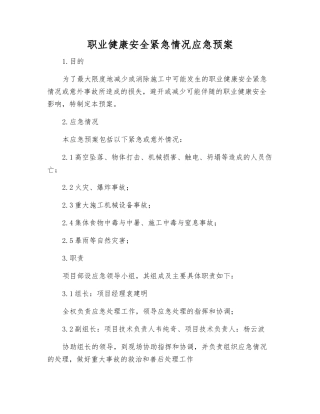 职业健康安全紧急情况应急预案