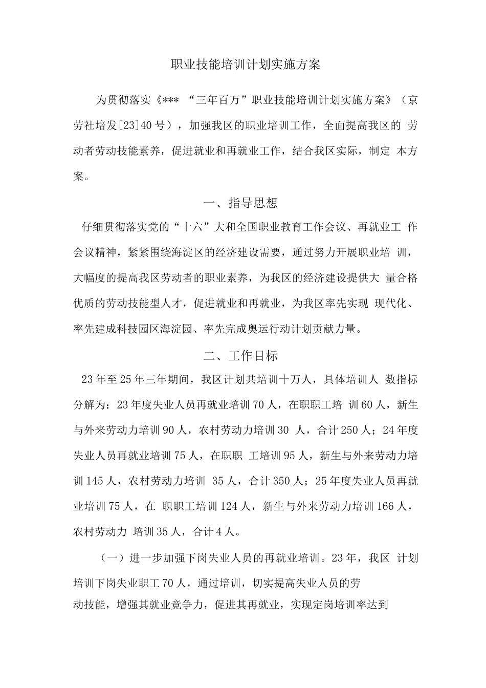 职业技能培训计划实施计划方案_第1页