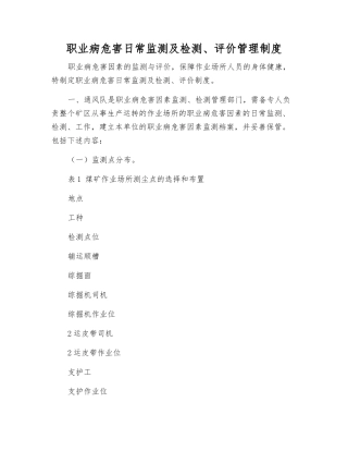 职业病危害日常监测及检测、评价管理制度