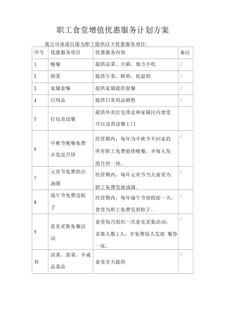 职工食堂增值优惠服务计划方案
