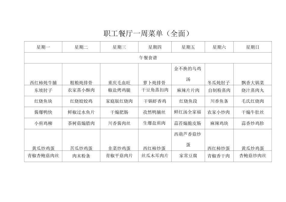 职工餐厅一周菜单_第1页