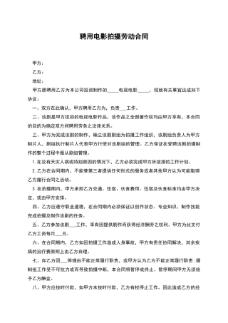 聘用电影拍摄劳动合同
